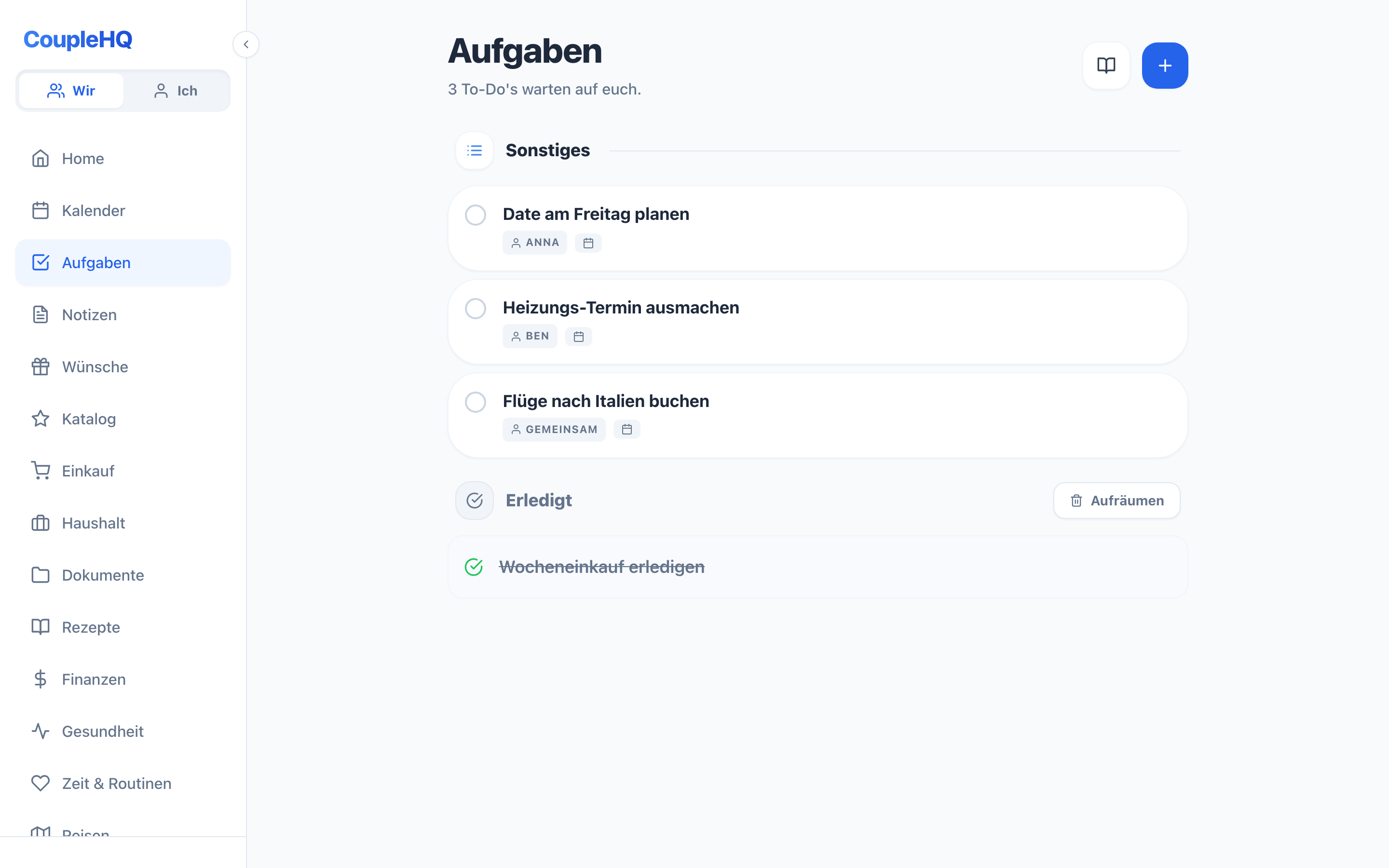 Aufgaben mit klarer Zuständigkeit — CoupleHQ