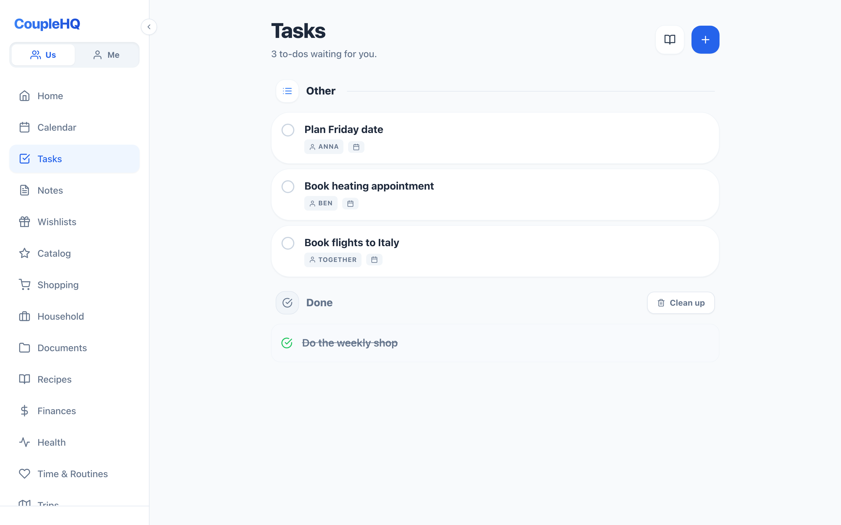 Tasks with clear ownership — CoupleHQ